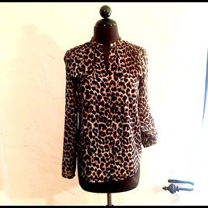 ANN TAYLOR SATIN LEOPARD PRINT BLOUSE